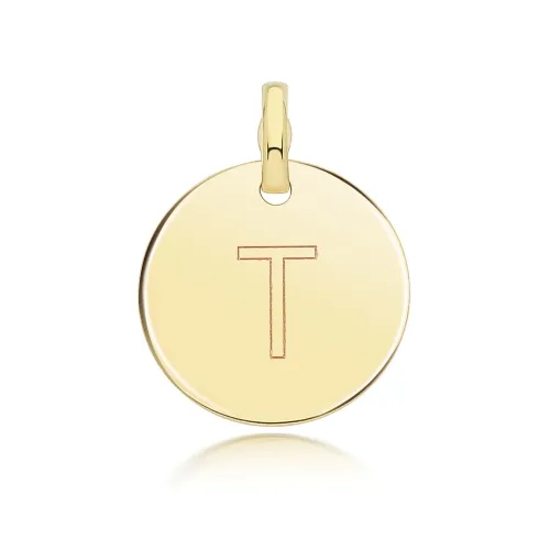 9ct Yellow Gold Round Plain Initial Pendant 14.3mm T